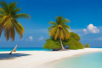 Landscape tropical island and beach with coconut trees