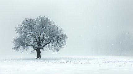 A minimalist winter landscape, where a gentle snowfall blurs into a soft white background, evoking a sense of calm and simplicity.