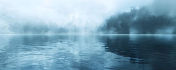 Obraz premium Mystical Serenity: Thick Fog Enveloping a Tranquil Lake