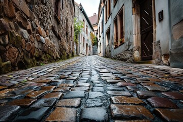 Cobblestone streets of an old European town, Historical cobblestone streets in  European town, Ai...