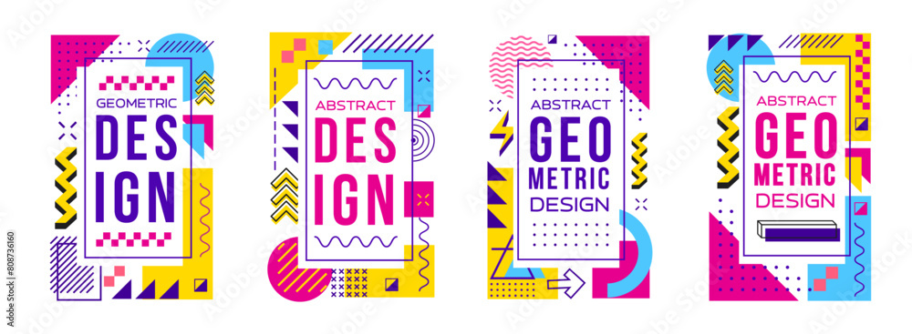 Poster abstract modern geometric memphis posters and banners, vector cover templates. memphis pattern poste