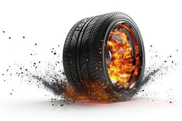 luxury car tire with elegant velg and splash fire isolated on white background 