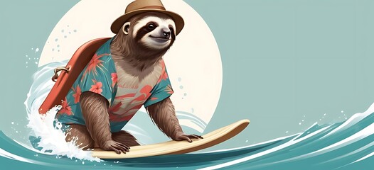 Surfer Sloth With board shorts and a Hawaiian shirt, this sloth rides the waves with effortless style. Its laid-back demeanor and floppy hat make it the epitome of summer cool.