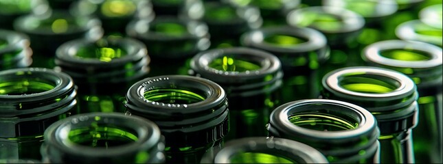 Green glass bottles production.
