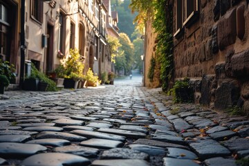 Cobblestone streets of an old European town, Historical cobblestone streets in  European town, Ai...