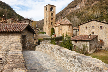 Picturesque medieval village with romanesque church. Girona. Catalonia, Spain