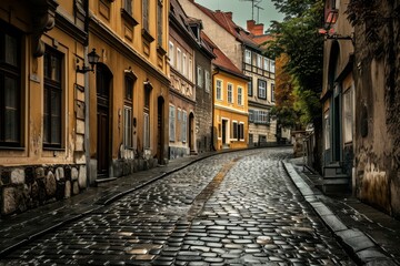 Cobblestone streets of an old European town, Historical cobblestone streets in  European town, Ai generated