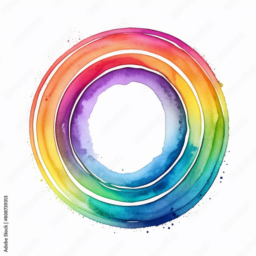 Sticker Watercolor circle on white background. Vector illustration. Rainbow colors.