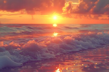 Fototapeta premium Sunset, Waves, and Ocean Glow: A Serene Seascape Scene