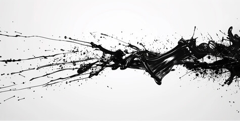 Dynamic black paint splash isolated on white background, abstract and artistic.