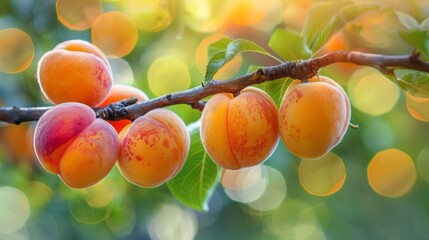 close-up, ripe apricots on a branch in the Sun