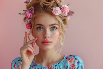 Naklejka premium Beautiful Young Woman Thinking, Clear Background, Generative AI