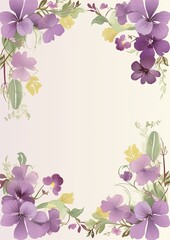 Card border: Floral Frame With Purple Flowers on White Background