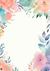 Obraz na płótnie Canvas Card border: White Background With Flowers and Leaves
