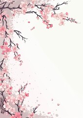 Card border: Branch With Pink Flowers on White Background