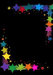 Card border: Colorful Square of Stars on Black Background