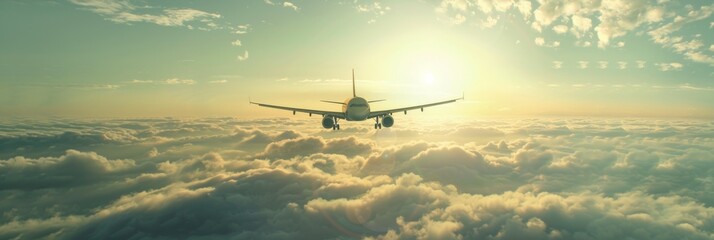 Fly Airplane. Silhouette of Commercial Jetliner Flying Business Sky Background