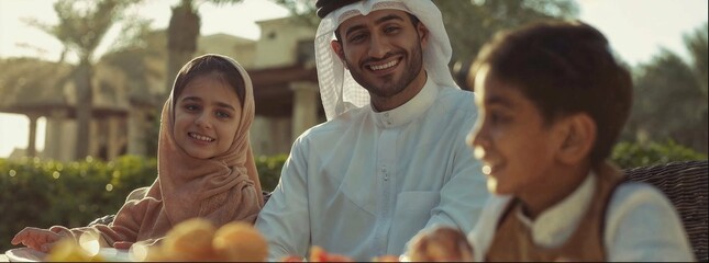 Arabian lifestyle. Emirati family portrait.