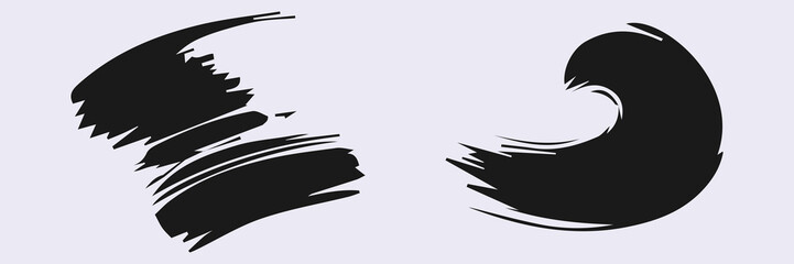 Black paint brush stroke, ink splatter and artistic design elements. Dirty watercolor texture, box, frame, grunge background, splash or creative shape