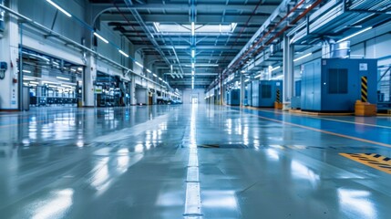 Fototapeta premium Epoxy resin applied to the floor. Industrial hall with colored floor