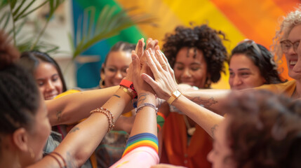 A community workshop on the importance of LGBTQ+ history, interactive sessions with historical documents, inclusive and enlightening, photography, focus on hands and faces to capture the connection to