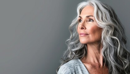 Fototapeta premium senior woman on a gray background with copy space