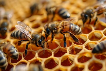Bees honeycomb closeup. Apiary nature. Generate Ai