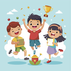 Kid jump happy winner challenge vector illustration image
