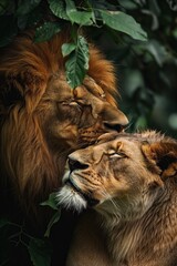 Naklejka premium Two Lions Sitting Together