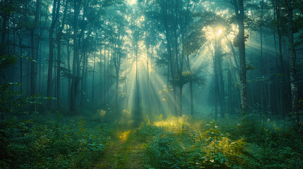 Mystical Morning: Enchanted Forest Bathed in Mist
