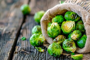 closeup of roasted brussels sprouts on a rustic wooden table healthy vegetable food photography