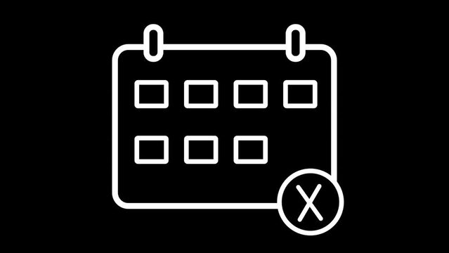 Calendar with cross icon animated on a black background.