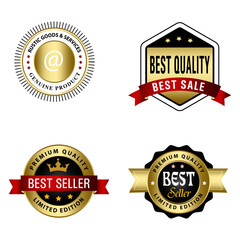 Set of Quality Badges and Labels Design Elements. Golden badge labels and laurel retro vintage collection. Emblem premium luxury logo in retro style template badges collection.