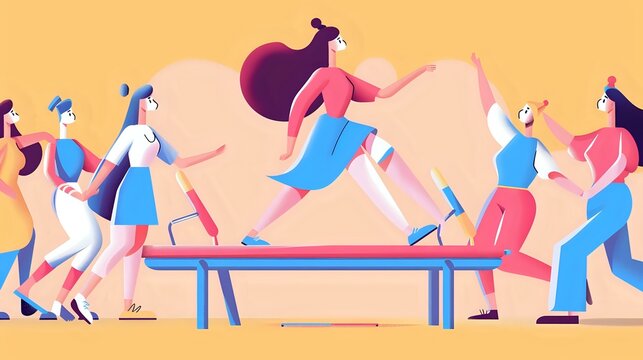 Motivating step aerobics session with energetic woman