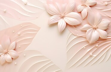 a white and pink background with flowers and bubbles on it. generative ai
