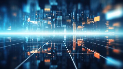 Fototapeta premium High-tech digital grid with cityscape reflection.