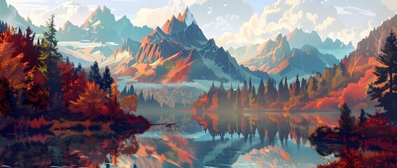 Breathtaking Autumn Mountainscape with Serene Lake Reflection in Rugged Alpine Wilderness