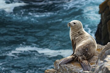 Sea Lion Observing Ocean From Rock