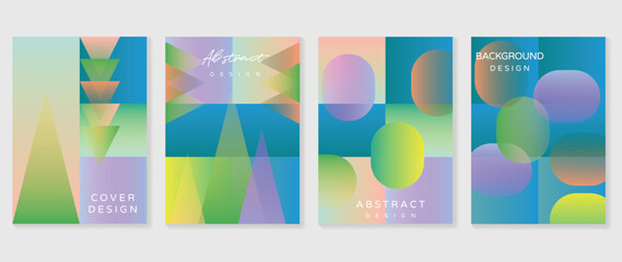Naklejka premium Abstract gradient poster background vector set. Minimalist style cover template with vibrant perspective 3d geometric prism shapes collection. Ideal design for social media, cover, banner, flyer.