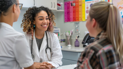 An LGBTQ+ health clinic providing specialized care, medical staff consulting with a patient, professional and caring, photography, taken from the patient’s point of view to create a sense of empathy