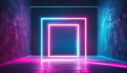 background with glowing lines, "Luminous Minimalism: Empty Frames in a Neon Wonderland"