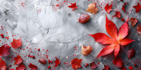 Artwork showcasing red maple leaves against a white background copy space Canada Day