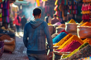 Obraz premium person standing before bowl with vibrantly colored species at a street market