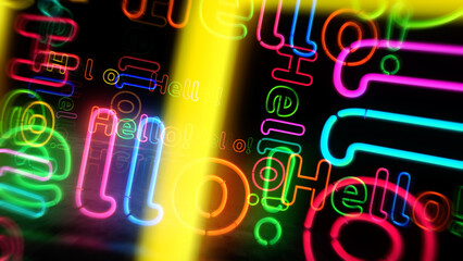 Hello neon light 3d illustration