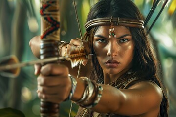 Amazon Warrior Holding Bow and Arrows
