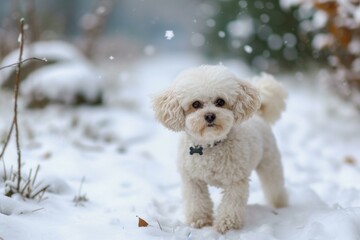 Bitchon dog snow. Happy pet. Generate Ai