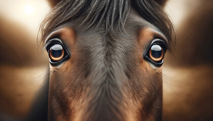 The horse's eyes wide and bright reflecting a sense of contentment and peace. The horse's eyes are a deep rich brown. Design. Cover. Wallpaper.