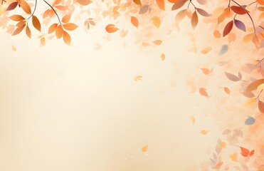 Maple leaf border background in orange watercolor autumn season
