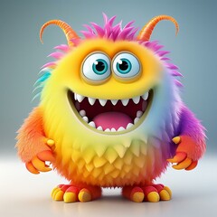 Fototapeta premium cute monster 3D cartoon character with lively expressions and vibrant colors, perfect for children's entertainment and animation projects. 