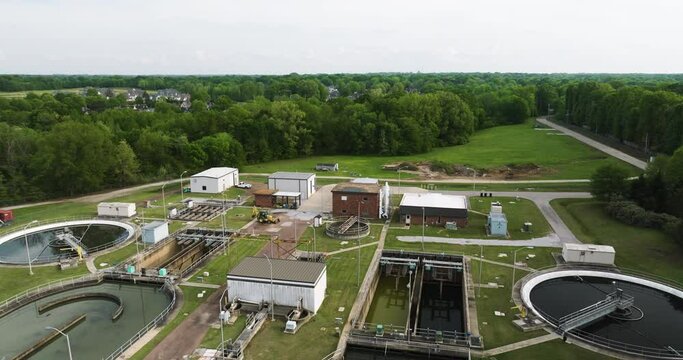 Sewage Treatment Plant Stages In Collierville, Tennessee, USA. - aerial shot